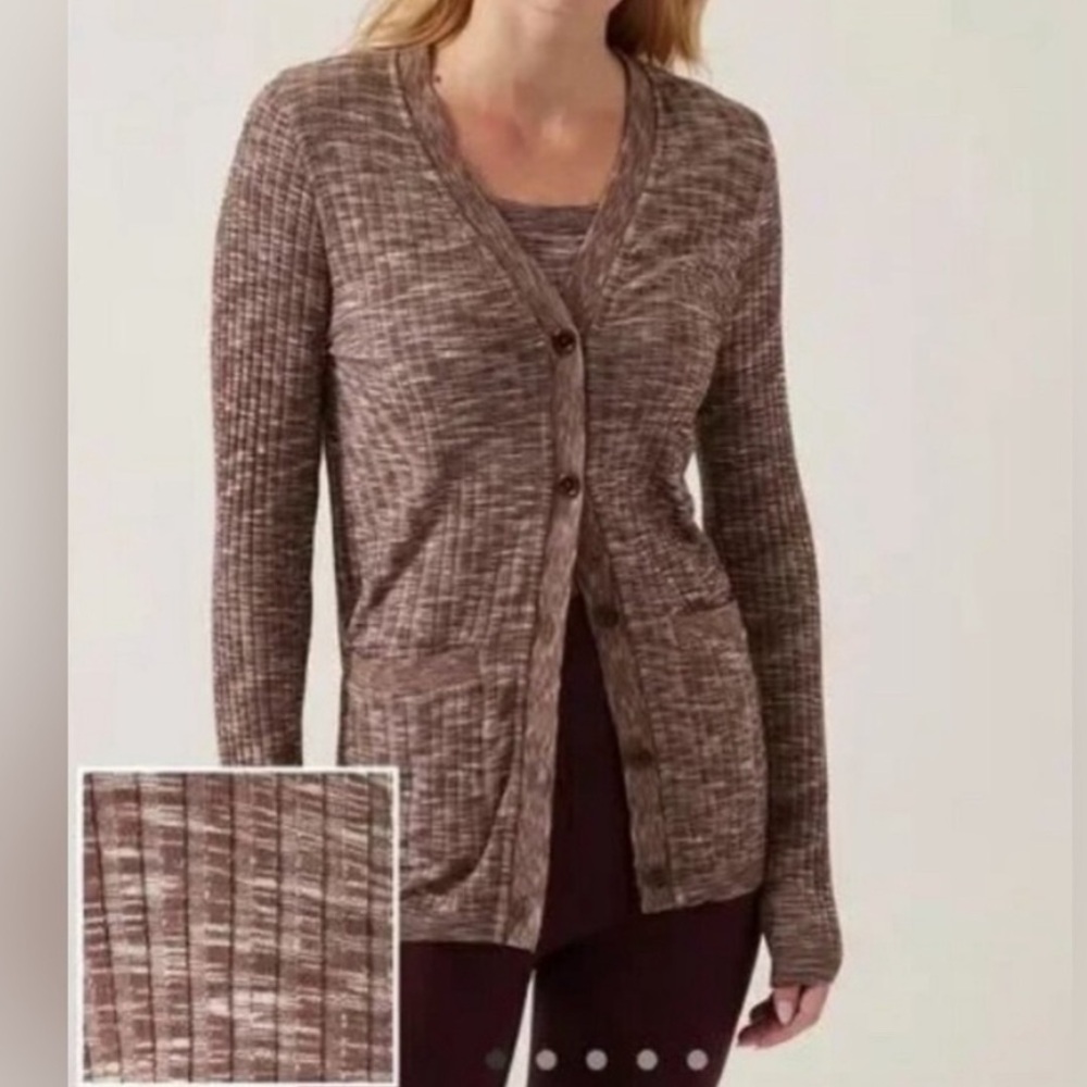 Athleta Revolve Seamless Cardigan Mahogany Heather Ribbed Knit Lounge Athletic